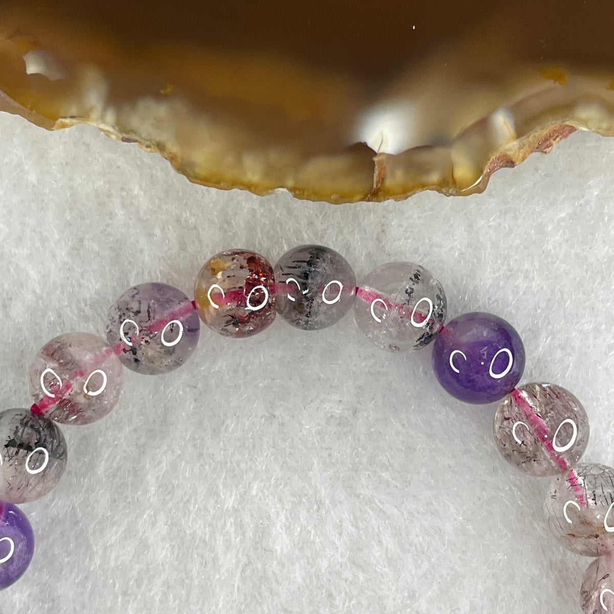 Certified Above Average Grade Natural Super 7 Crystal Beads Bracelet | 7.3mm Dainty Sacred 7-Mineral Synergy Power (13.67g | 15.5cm Wrist Sizing | 26 Beads)