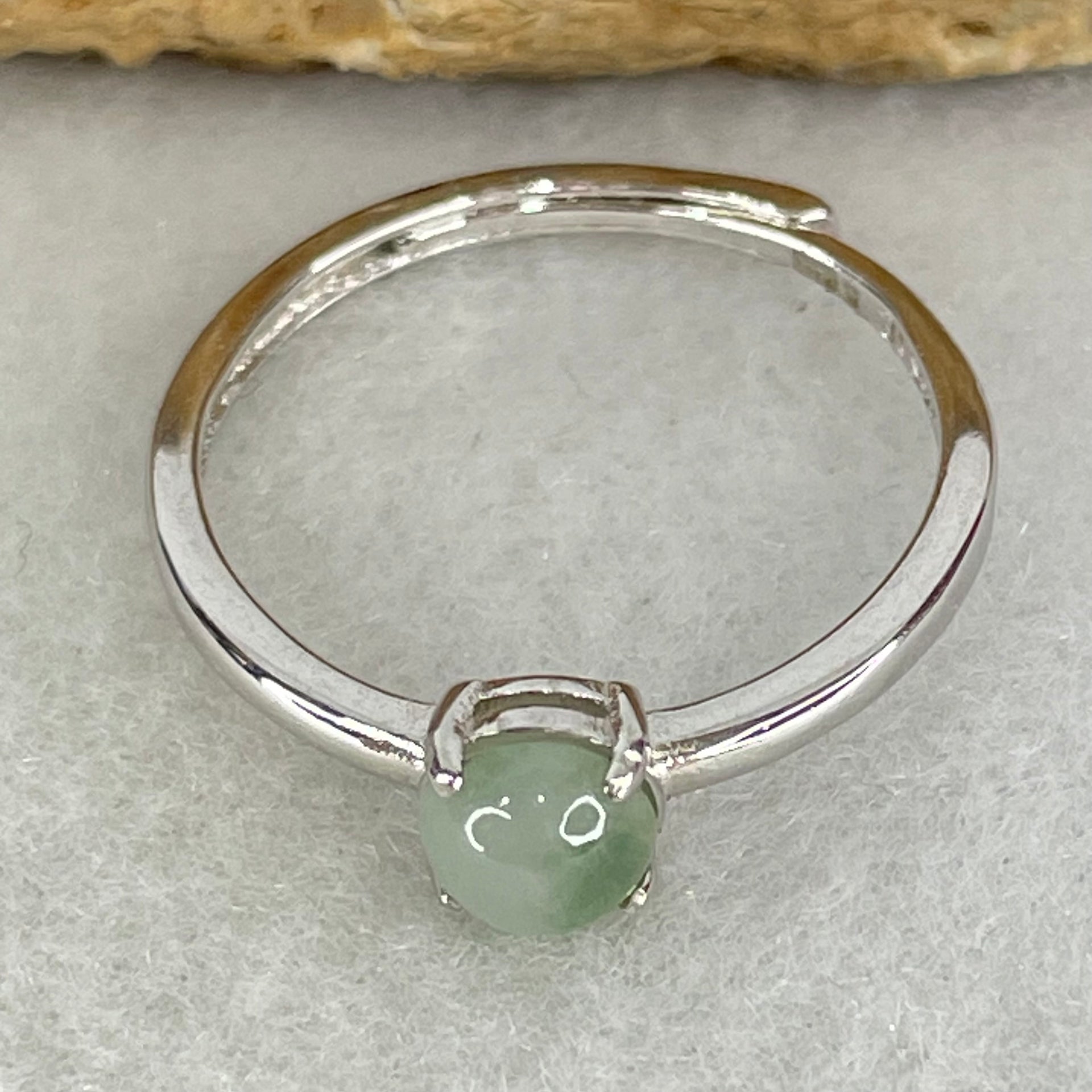 Type A Semi Icy Lavender with Green Cabochon Jadeite in S925 Sliver Ring (Adjustable Size) 1.20g 5.1 by 3.5mm - Huangs Jadeite and Jewelry Pte Ltd