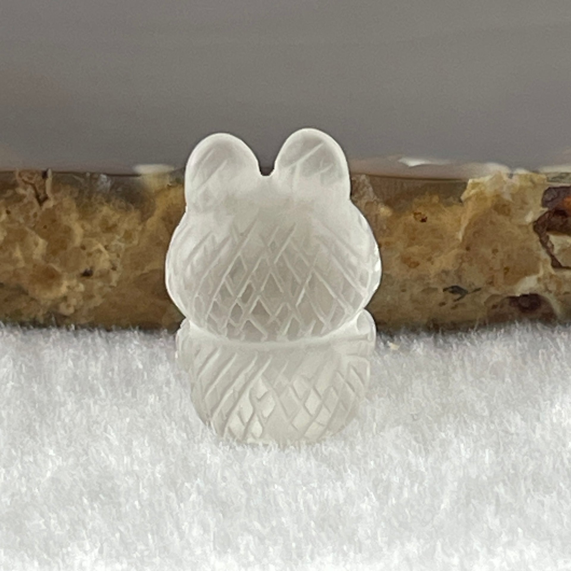 Natural Matt Clear Quartz Labubu Charm Display 3.15g 8.8 by 12.3 by 10.1mm - Huangs Jadeite and Jewelry Pte Ltd