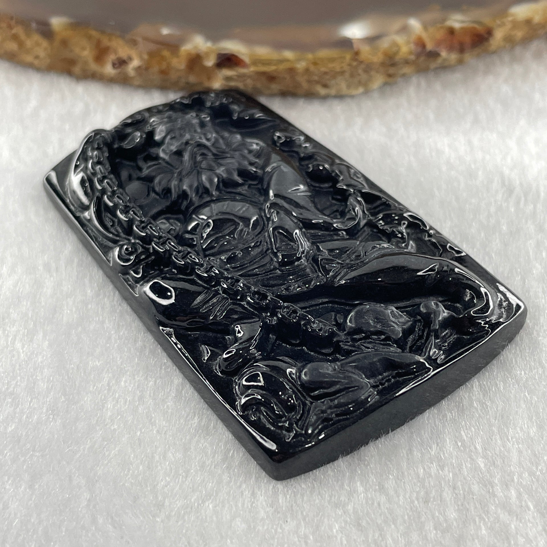 Type A Opaque to Partial Translucent Black Omphacite Jadeite Zhong Kui Pendant 27.73g 61.3 by 37.4 by 8.9mm - Huangs Jadeite and Jewelry Pte Ltd