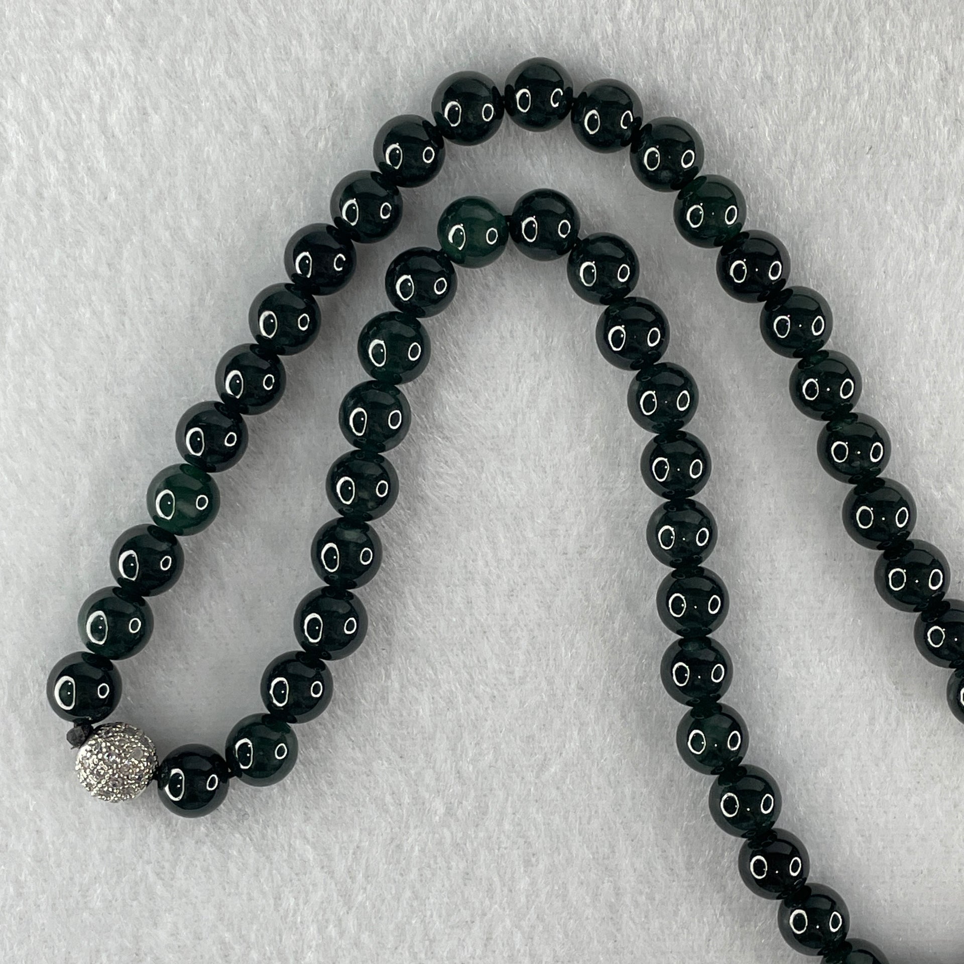Rare High End Type A Highly Translucent Black Omphacite Jadeite Beads Necklace 70.94g 74cm 7.5mm 106 Beads - Huangs Jadeite and Jewelry Pte Ltd