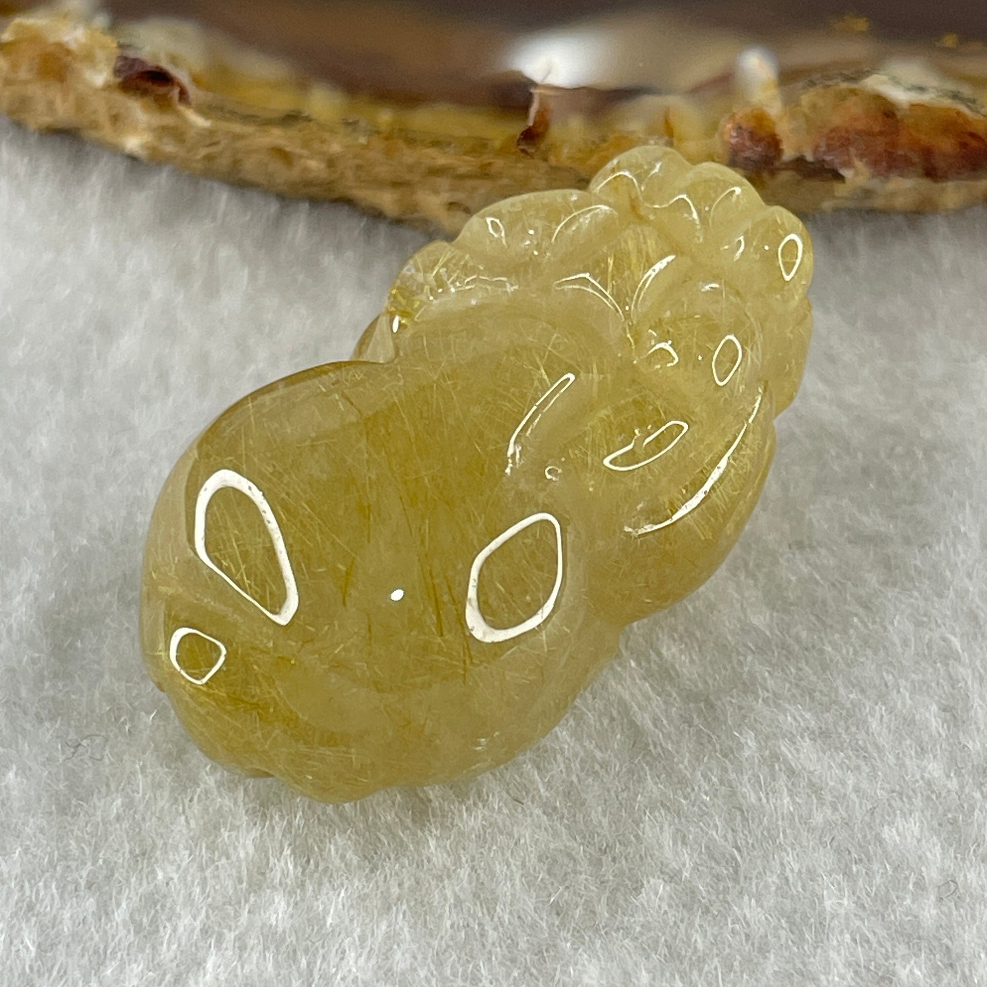 Natural Golden Rutilated Quartz Pixiu Charm 13.79g 33.3 by 17.9 by 14.6mm - Huangs Jadeite and Jewelry Pte Ltd