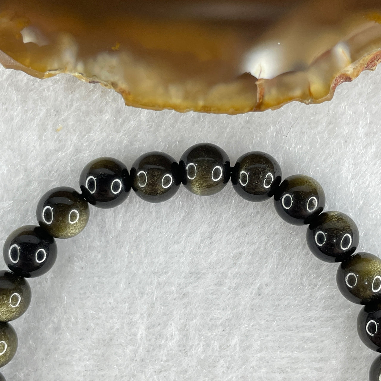 Certified Good Grade Natural Black Obsidian with Brown Hue Beads Bracelet 8.94g 15cm 6.4mm 29 Beads