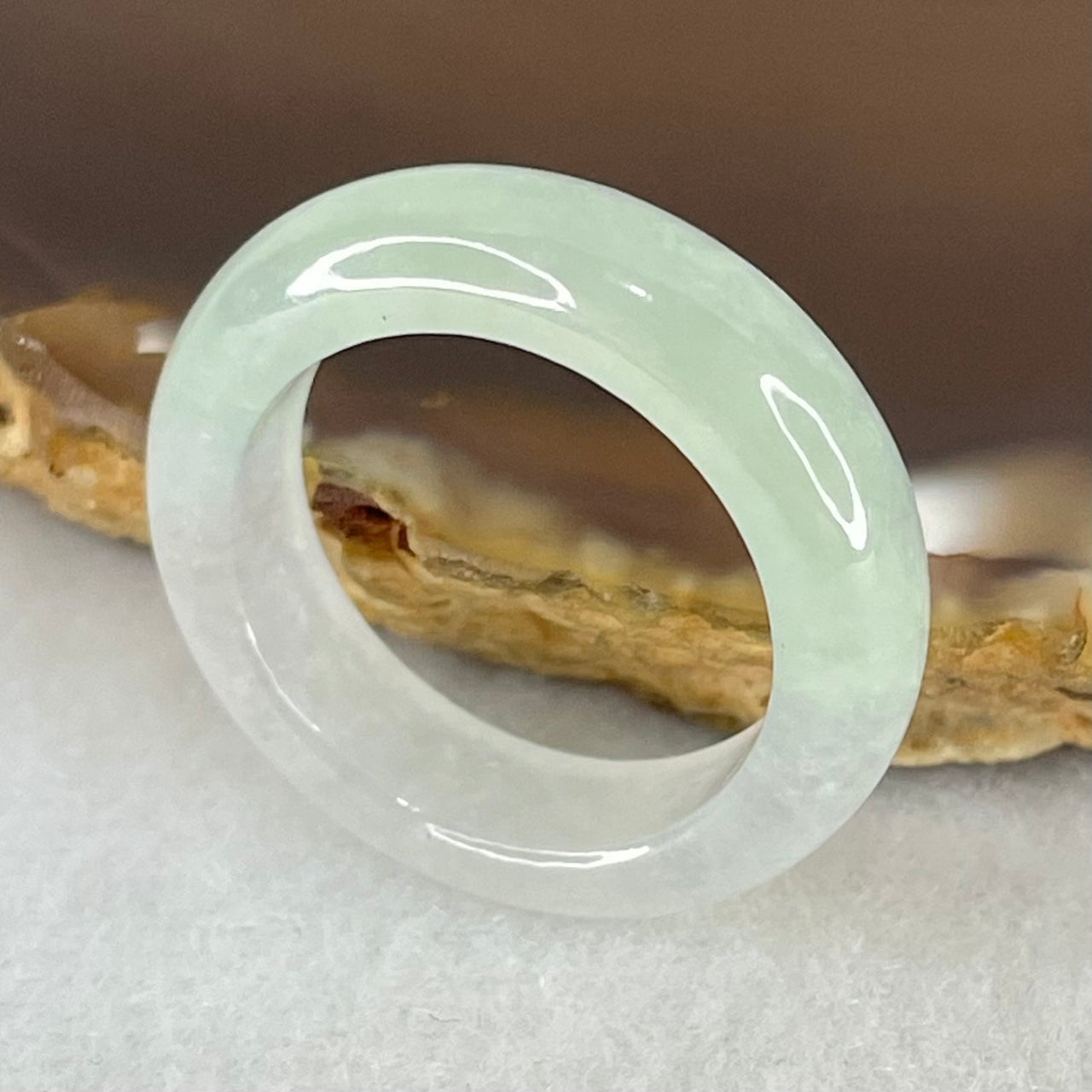 Type A Semi Icy Faint Green Jadeite Ring 4.54g 6.1 by 4.0mm US7.9 HK17.5 (Perfect) - Huangs Jadeite and Jewelry Pte Ltd