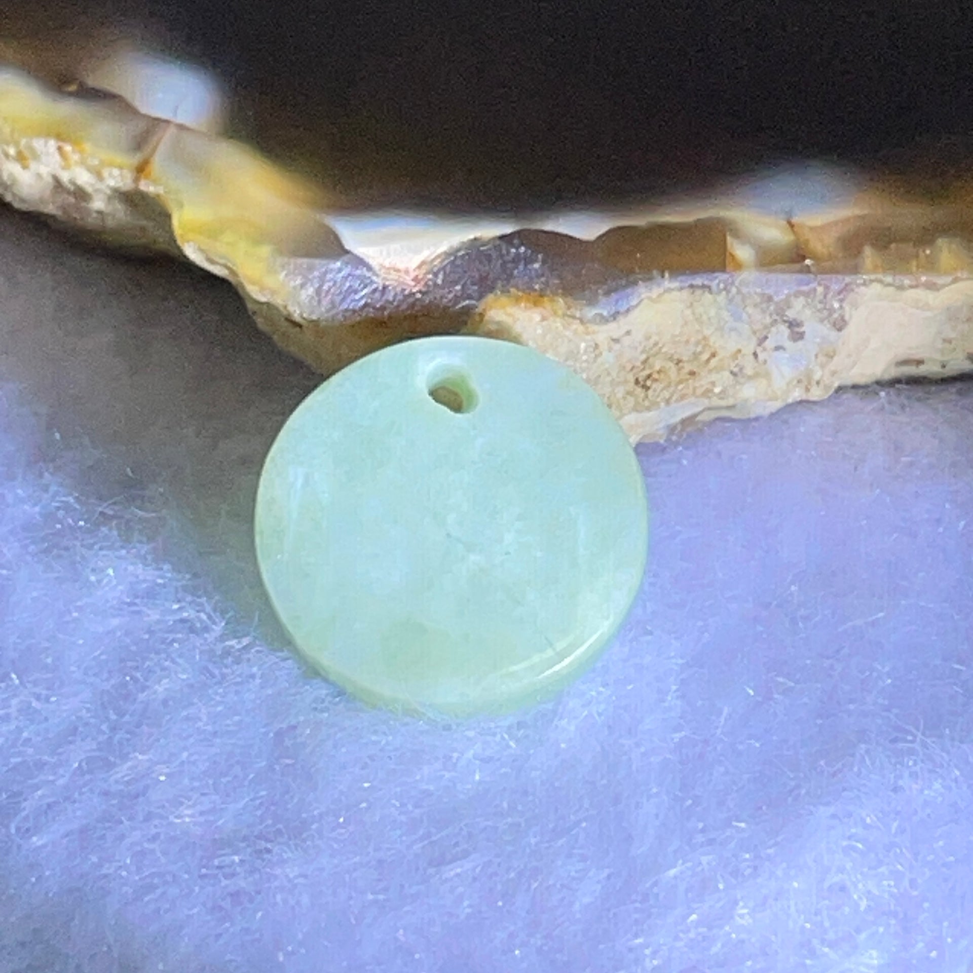 Type A Blueish Green Jadeite Mini Round Wu Shi Pai Pendant 1.34g 14.9 by 2.4mm - Huangs Jadeite and Jewelry Pte Ltd