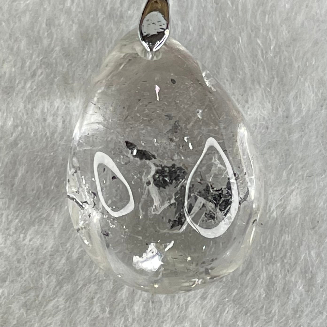 Natural Clear Quartz with Black Tourmaline Teardrop Charm with S925 Sliver Clasps in String Necklace 8.92g 24.4 by 17.9 by 14.5mm - Huangs Jadeite and Jewelry Pte Ltd