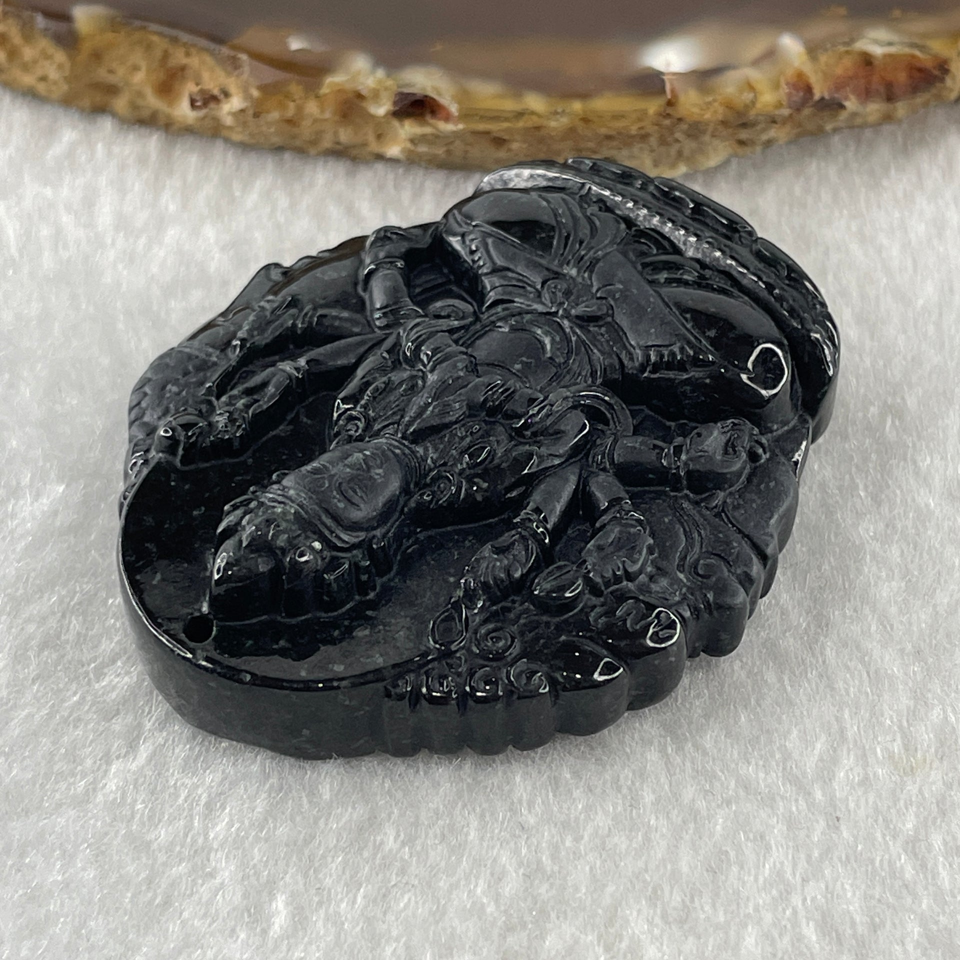Type A Opaque Black Omphacite Jadeite Good Vs Evil Thousand Hand Guan Yin Pendant Rat Zodiac Guardian 48.06g 50.8 by 44.0 by 12.5mm - Huangs Jadeite and Jewelry Pte Ltd