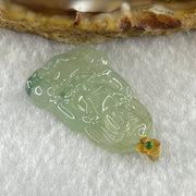18K 750 Yellow Gold Type A Natural Icy Light Green with Blueish Green Piao Hua Flora Jadeite Guan Yin Pendant 3.58g 27.3 by 19.1 by 3.8mm - Huangs Jadeite and Jewelry Pte Ltd