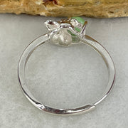 Type A Apple Green Cabochon Jadeite in S925 Sliver Rat Ring (Adjustable Size) 1.50g 4.3 by 3.0mm - Huangs Jadeite and Jewelry Pte Ltd