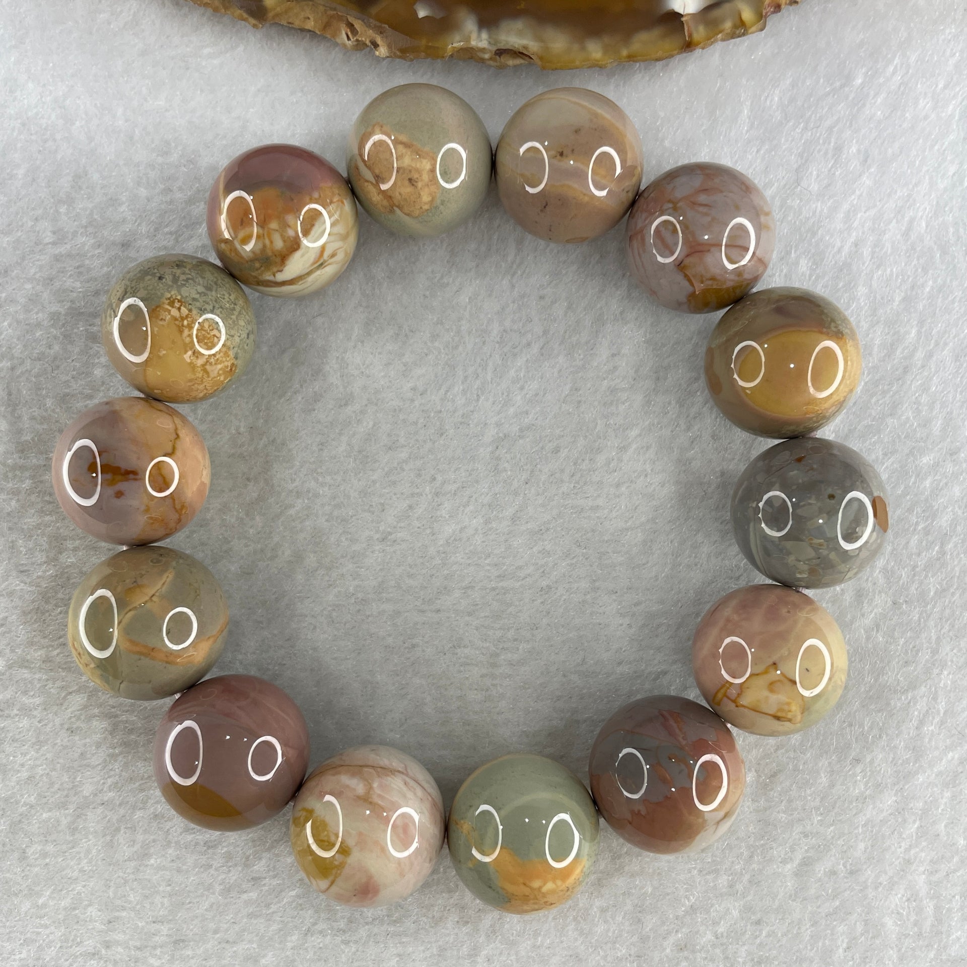 Certified Natural Alashan Agate Greyish Pink Beads Bracelet 66.758g 16cm 15.4mm 14Beads - Huangs Jadeite and Jewelry Pte Ltd