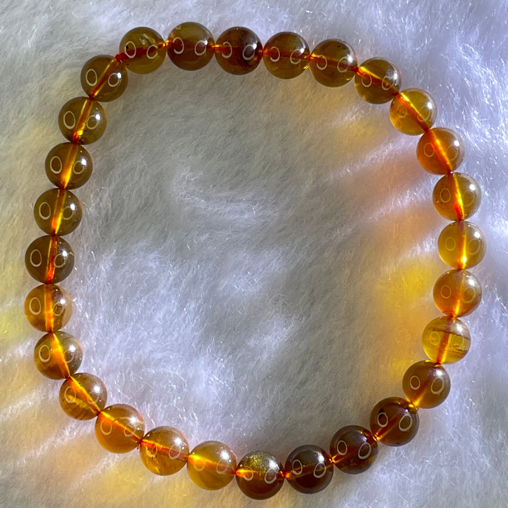 Natural Purple Amber Beads Bracelet 天然紫蜜琥珀手链 3.79g 15.5cm 6.4mm 28 Beads - Huangs Jadeite and Jewelry Pte Ltd