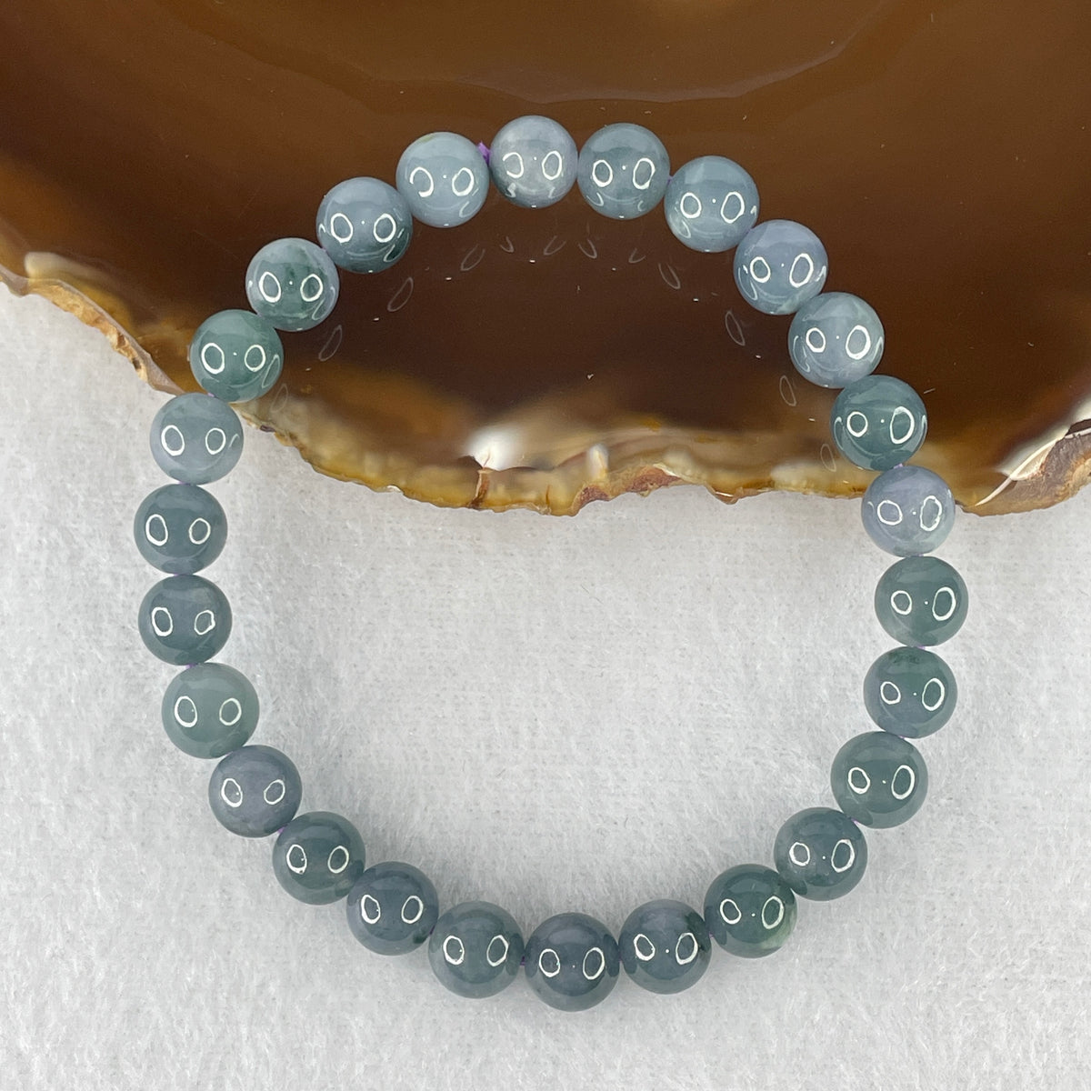 Natural Type A Blueish Green Jadeite Beads Bracelet | 17cm Classic 8.0mm Round Jade Bead Healing Energy Bracelet (20.93g, 26 Beads)