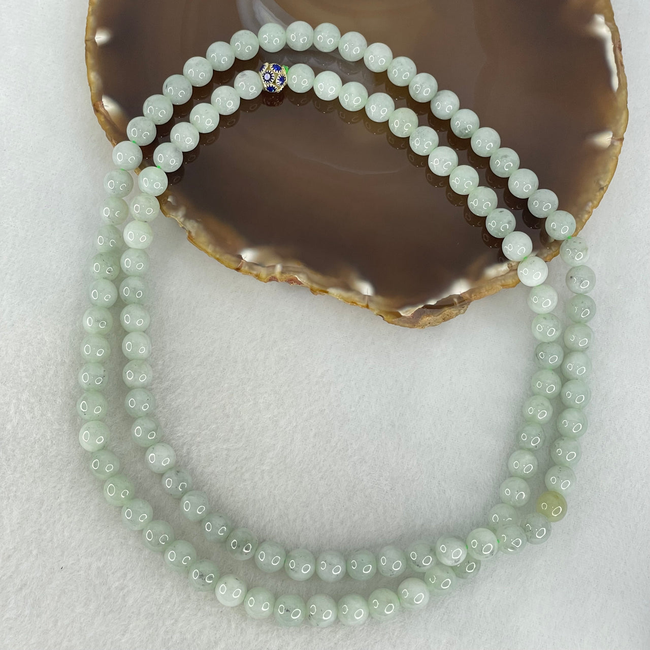 Type A Sky Blue with Wuji Jadeite Beads Necklace 96.97g 82cm 8.1mm 108 Beads - Huangs Jadeite and Jewelry Pte Ltd