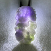 Type A Bright Intense Lavender Green Jadeite Double Sided Dragon with Benefactor Pendant 39.73g 65.0 by 37.4 by 9.8mm - Huangs Jadeite and Jewelry Pte Ltd