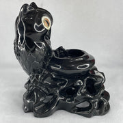 Natural Black Serpentine Owl Stand on Pot Display 2,173.5g 170.0 by 155.0 by 180.0mm - Huangs Jadeite and Jewelry Pte Ltd