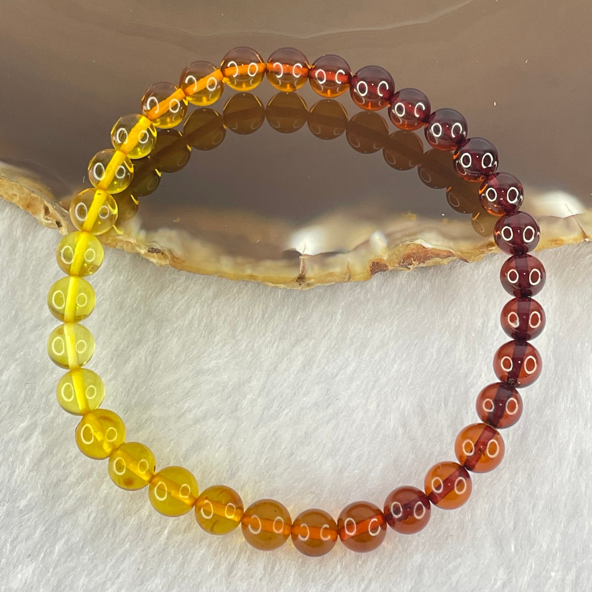 Natural Mixed Color Amber Beads Bracelet 3.25g 15.5cm 5.9mm 32 Beads - Huangs Jadeite and Jewelry Pte Ltd