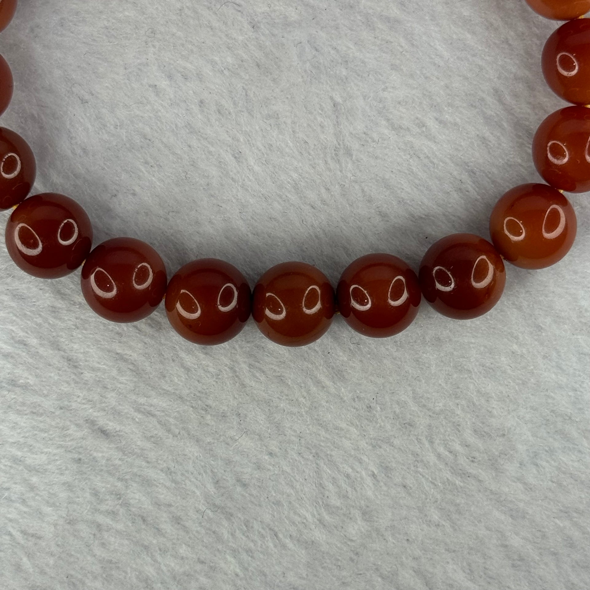 Natural Cinnabar Beads Bracelet 红朱砂手链 29.06g 17.5cm 10.4mm 20 Beads - Huangs Jadeite and Jewelry Pte Ltd