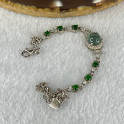 Type A Icy Blueish Green 7.2 by 5.0mm and Icy Green Omphasite Jadeite Cabochon With Crystals in S925 Sliver Bracelet 4.70g - Huangs Jadeite and Jewelry Pte Ltd