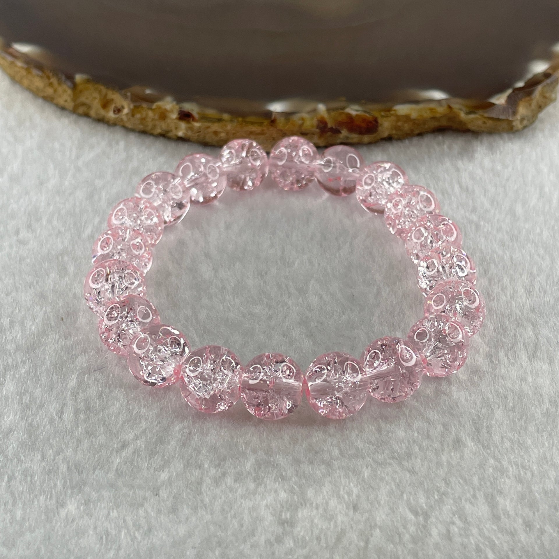 Crackle Pink Quartz Beads Bracelet 25.71g 15cm 10.5mm 20 Beads - Huangs Jadeite and Jewelry Pte Ltd