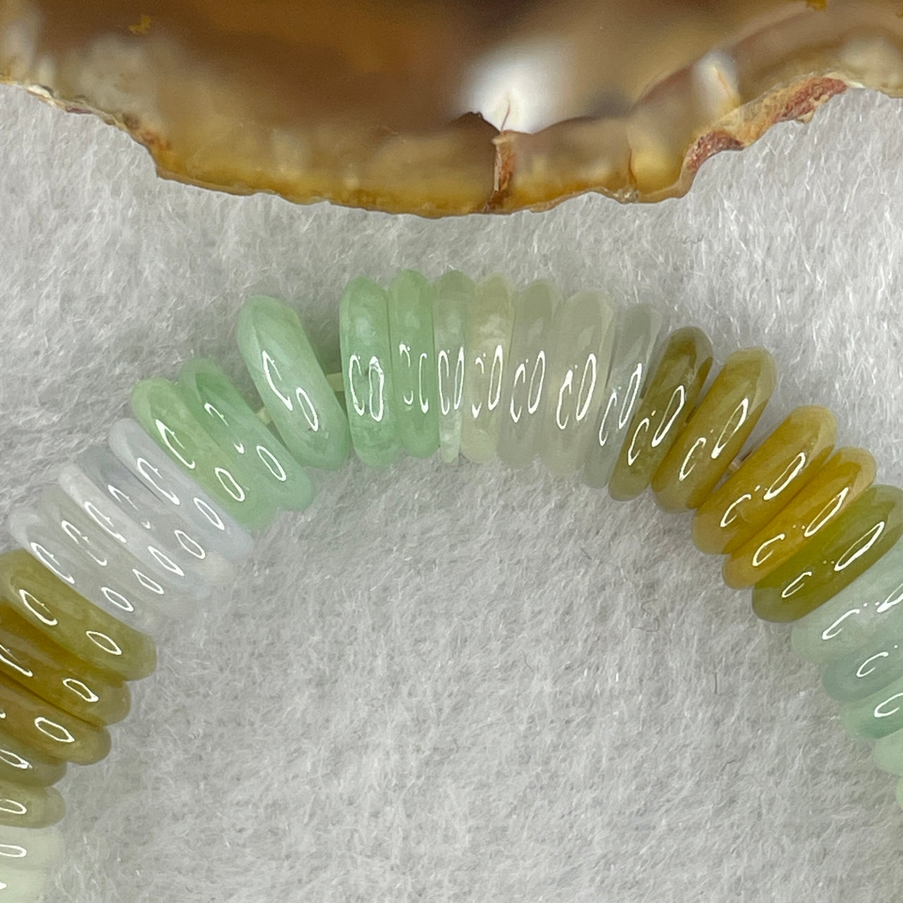 Certified Natural Type A Light Green Light Lavender with Yellow Jadeite Donut Abacus Shape Beads Bracelet 31.09g 15cm 9.0mm 85 Pieces