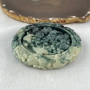 Type A Demin Blue with Light Blueish Green Jadeite Twin Birds with Prosperity Flowers Bangle Inner Diameter 57.4mm 12.4 by 11.9mm and Pendant 55.3 by 13.1mm Total Weight 156.22g - Huangs Jadeite and Jewelry Pte Ltd