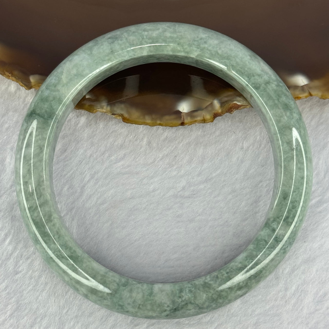 Type A Blueish Green with White Spots Jadeite Bangle 72.39g 13.4 by 9.6mm Inner Diameter 59.8mm (Very Slight External Rough) - Huangs Jadeite and Jewelry Pte Ltd