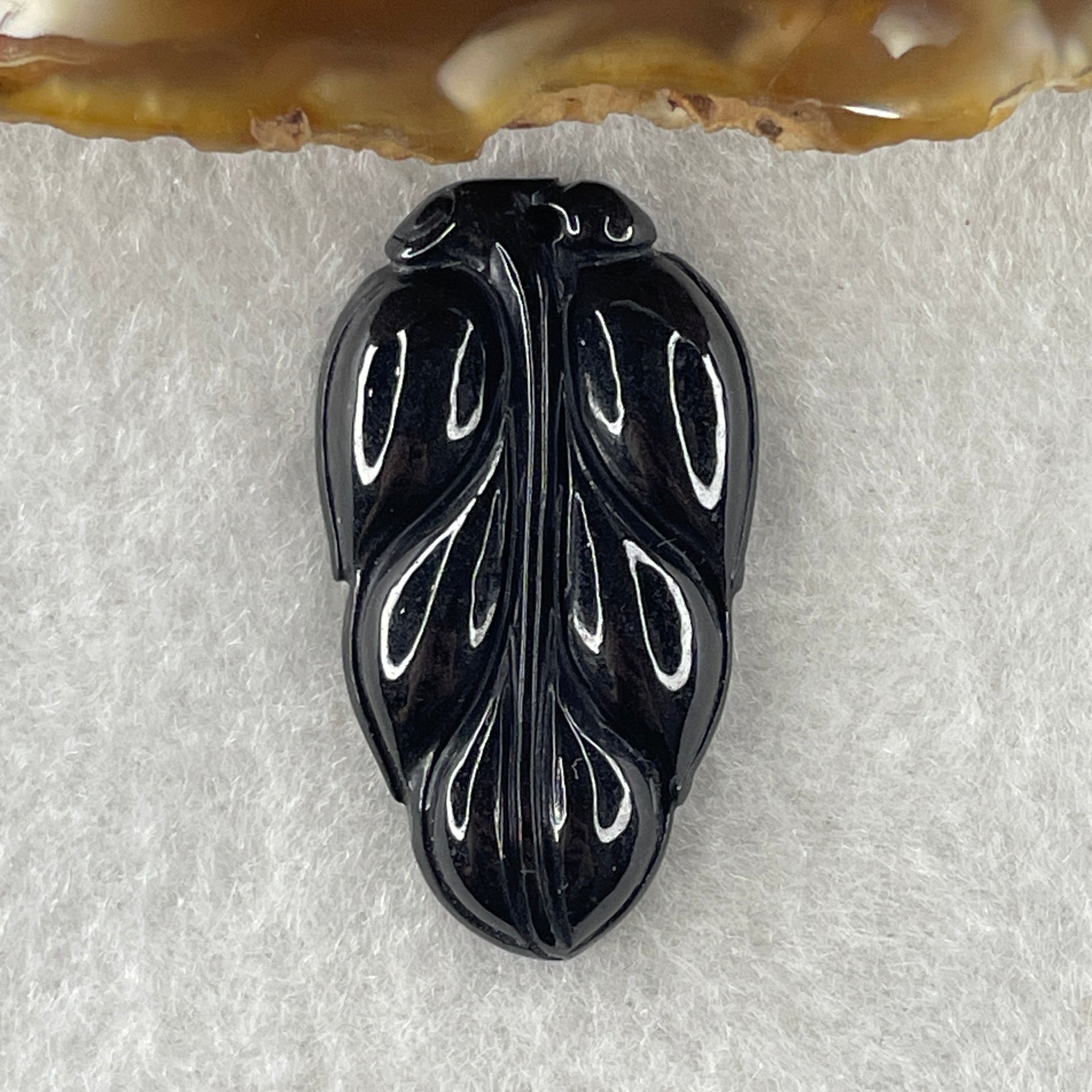 Type A Opaque Black Omphacite Leaf Pendant Charm 5.60g 31.5 by 18.0 by 5.7mm - Huangs Jadeite and Jewelry Pte Ltd