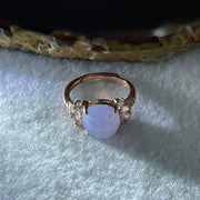 Certified Natural Type A Lavender Jadeite Round Shape Cabouchon with Cubic Zirconia in S925 Rose Gold Coler Silver Ring (Adjustable Size) 3.908g 10.3 by 9.7 by 6.0mm - Huangs Jadeite and Jewelry Pte Ltd