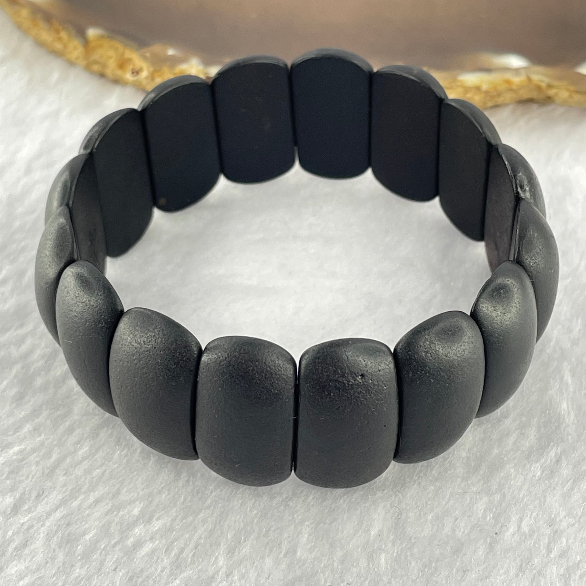 Natural Dark Matt Black Amber Beads Bracelet 天然大黑天翁琥珀手链 22.84g 24.8 by 14.4 by 6.9mm 16pcs - Huangs Jadeite and Jewelry Pte Ltd