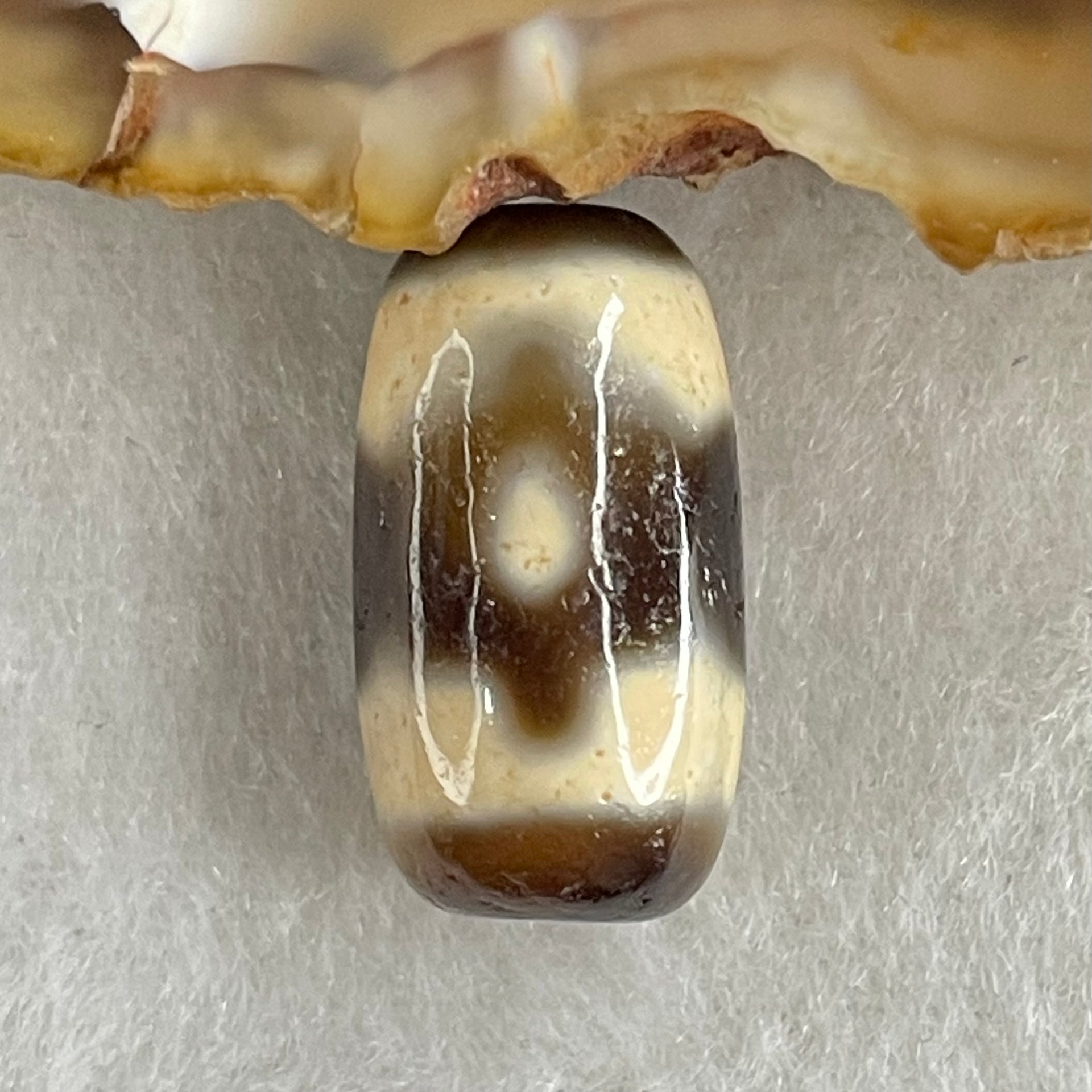 Natural Powerful Tibetan Old Oily Agate 3 Eyes Dzi Bead Heavenly Master (Tian Zhu) 三眼天诛 3.10g 18.5 by 10.1mm - Huangs Jadeite and Jewelry Pte Ltd