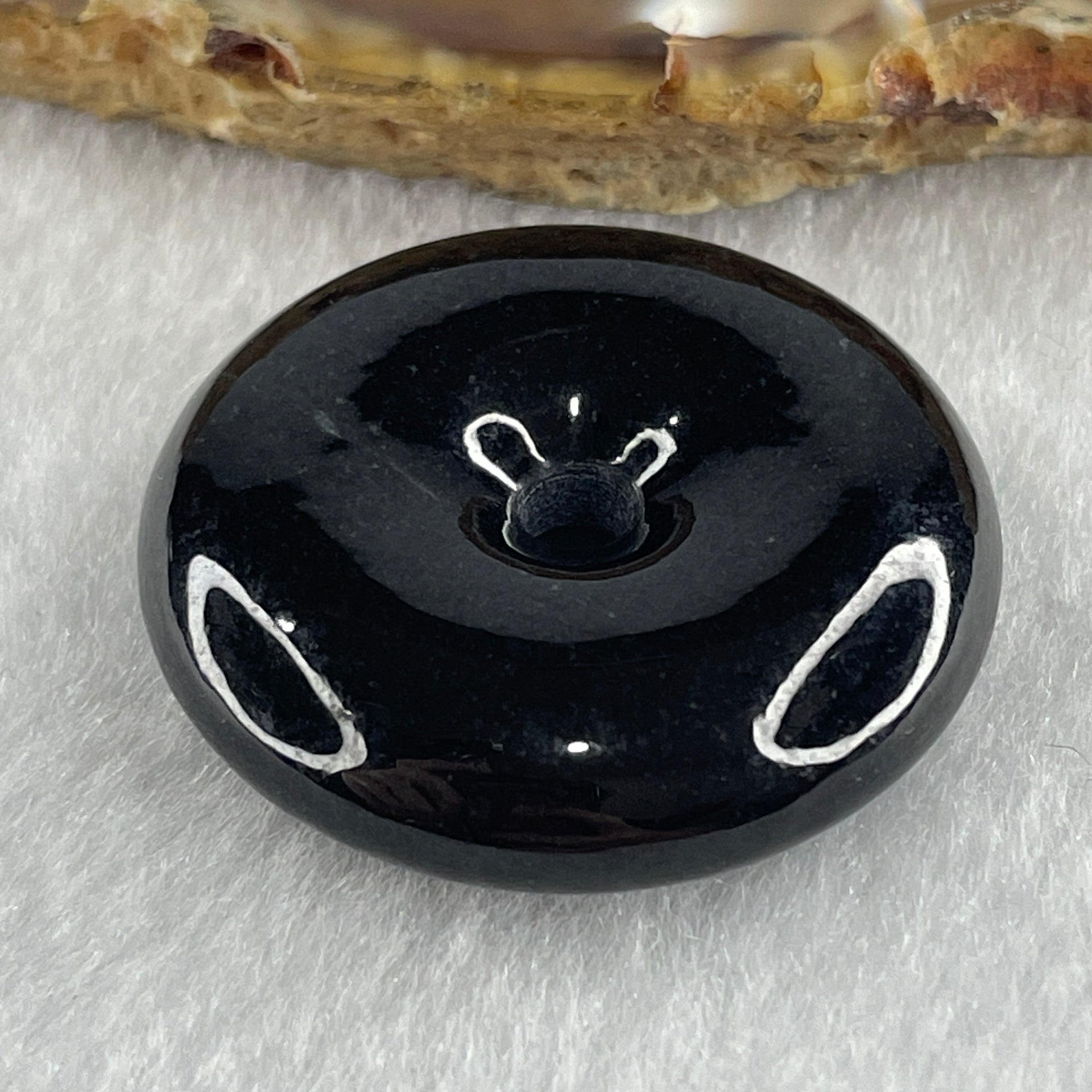 Type A Opaque Black Omphacite Jadeite Ping An Kou Donut Pendant 19.59g 33.1 by 8.7mm - Huangs Jadeite and Jewelry Pte Ltd