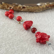 Natural Red Cinnabar Baby God of Fortune 16.0 by 16.8 by 11.3mm with Ingot Yuan Bao 9.0 by 13.06 by 9.1mm and Beads 6.54g - Huangs Jadeite and Jewelry Pte Ltd
