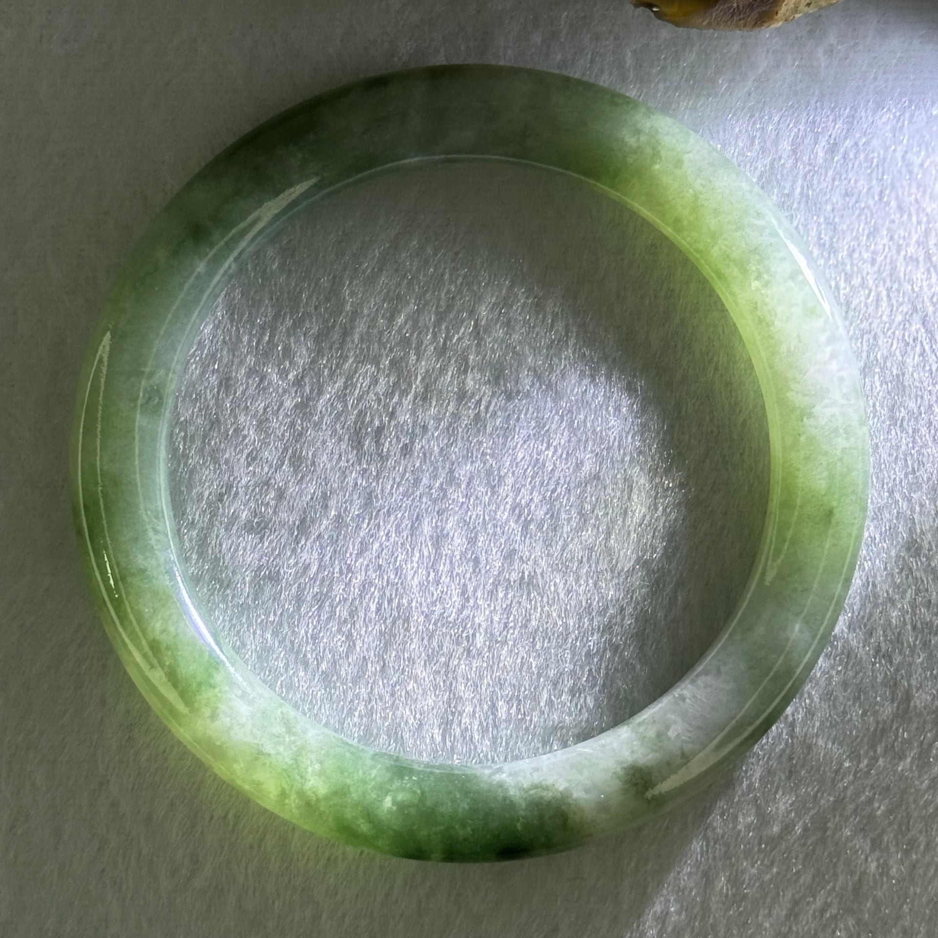 Type A Green with Dark Green  Piao Hua Jadeite Bangle Internal Diameter 51.0mm 25.68g 6.3 by 8.2mm (Slight Internal Line) - Huangs Jadeite and Jewelry Pte Ltd