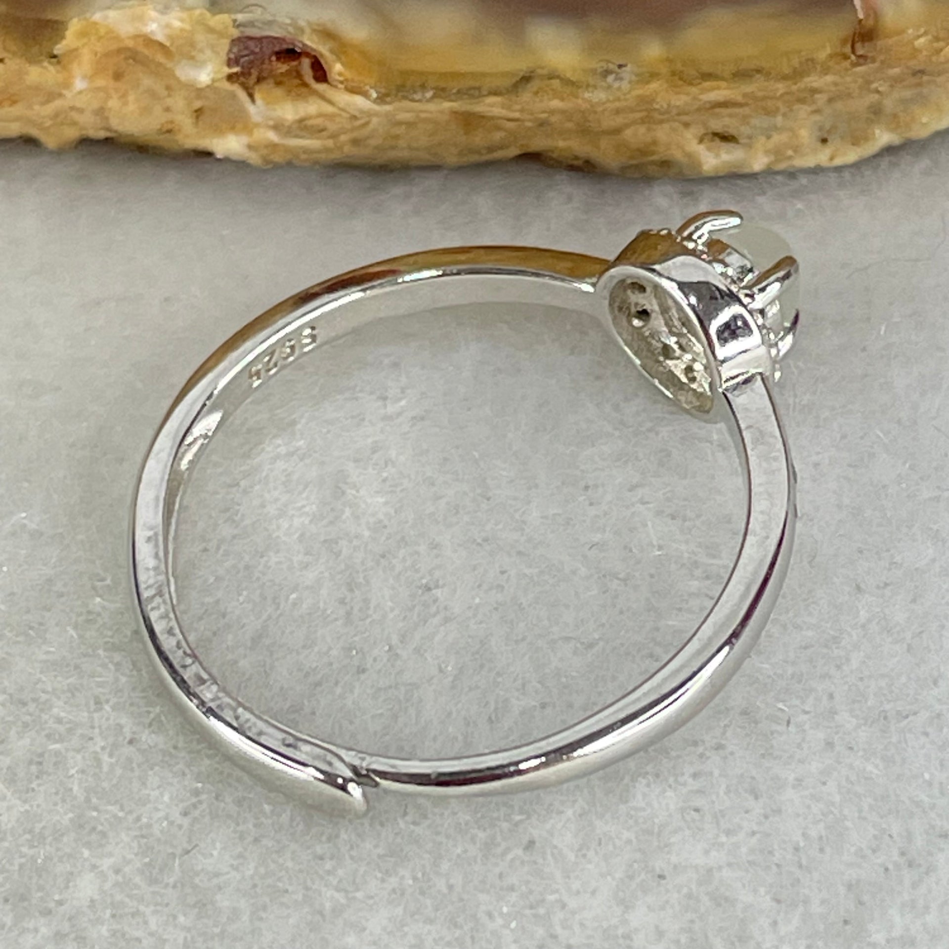 Type A Semi Icy Lavender Cabochon Jadeite in S925 Sliver Ring (Adjustable Size) 1.26g 3.5 by 3.0mm - Huangs Jadeite and Jewelry Pte Ltd