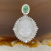 Type A Lavender and Old Mine Spicy Green Cabochon Jadeite in S925 Sliver with Crystal Charm 4.85g 14.2 by 12.2 by 7.0mm - Huangs Jadeite and Jewelry Pte Ltd