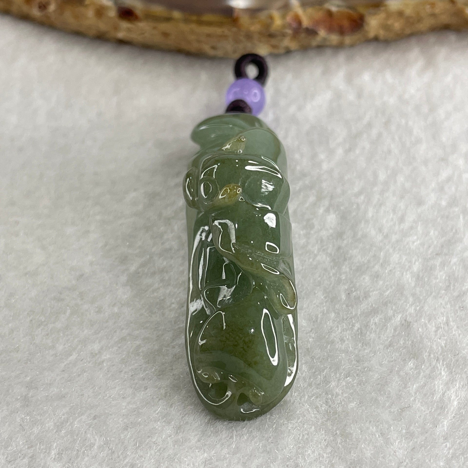 Natural Type A Green with Brownish Jadeite Bat with Coins and Ruyi Pendant Charm 16.14g 50.7 by 15.0 by 14.7mm - Huangs Jadeite and Jewelry Pte Ltd