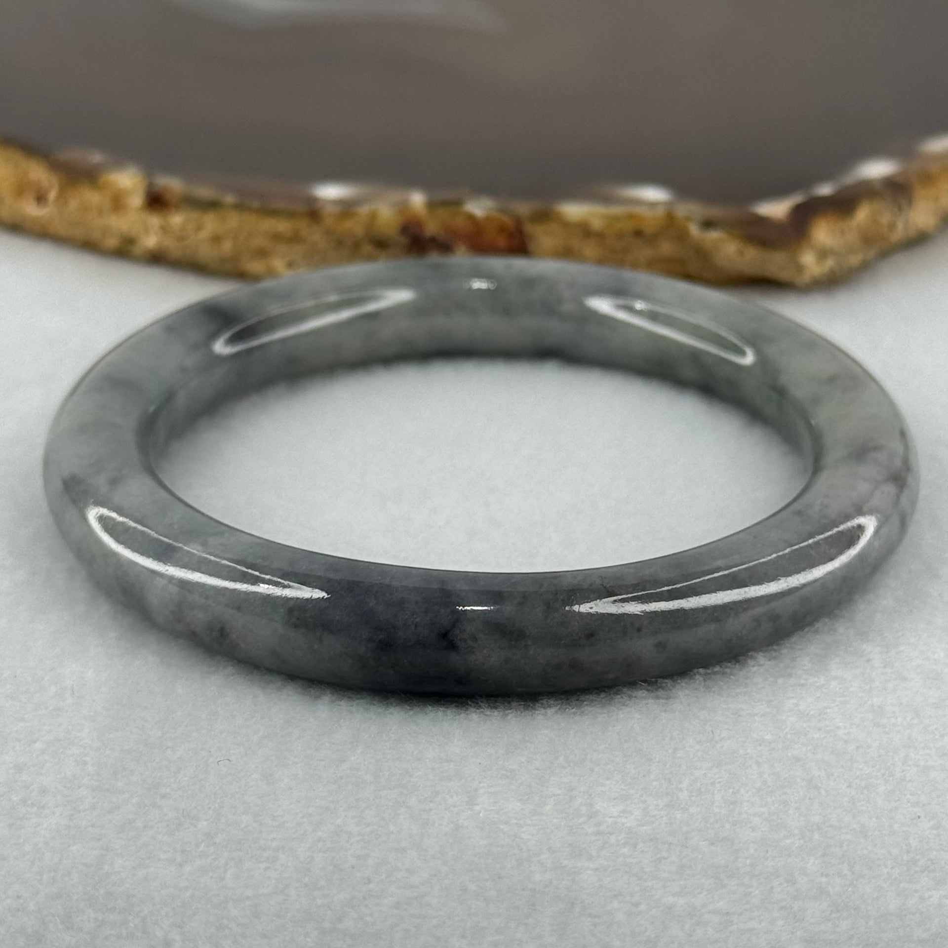 Type A Grey Piao Hua Jadeite Bangle Internal Diameter 57.8mm 52.77g 10.0 by 9.9mm (Very slight Internal Line) - Huangs Jadeite and Jewelry Pte Ltd