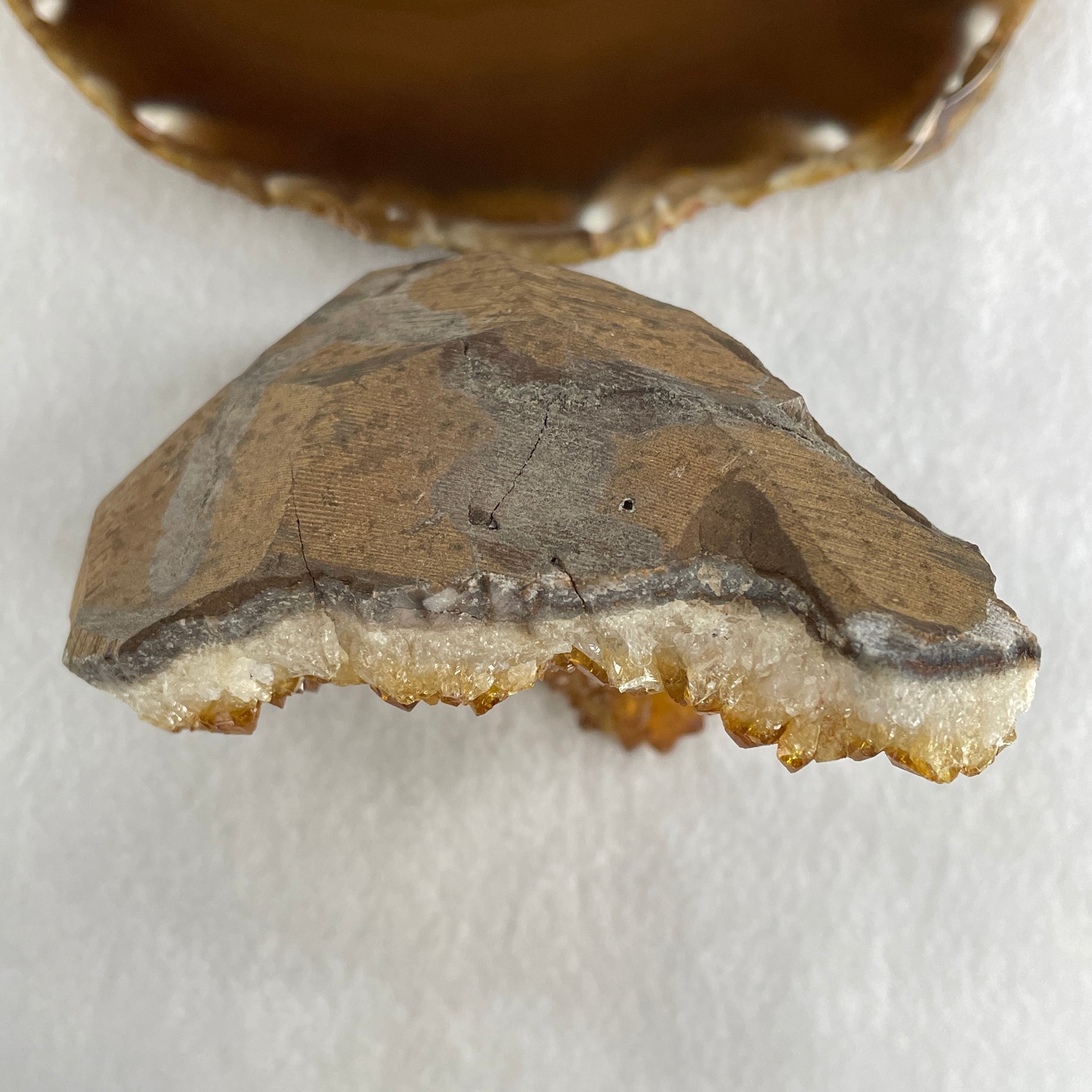 Natural Citrine Quartz Irregular Shape Display in Wooden Stand 647.0g 126.5 by 93.0 by 131.0mm - Huangs Jadeite and Jewelry Pte Ltd