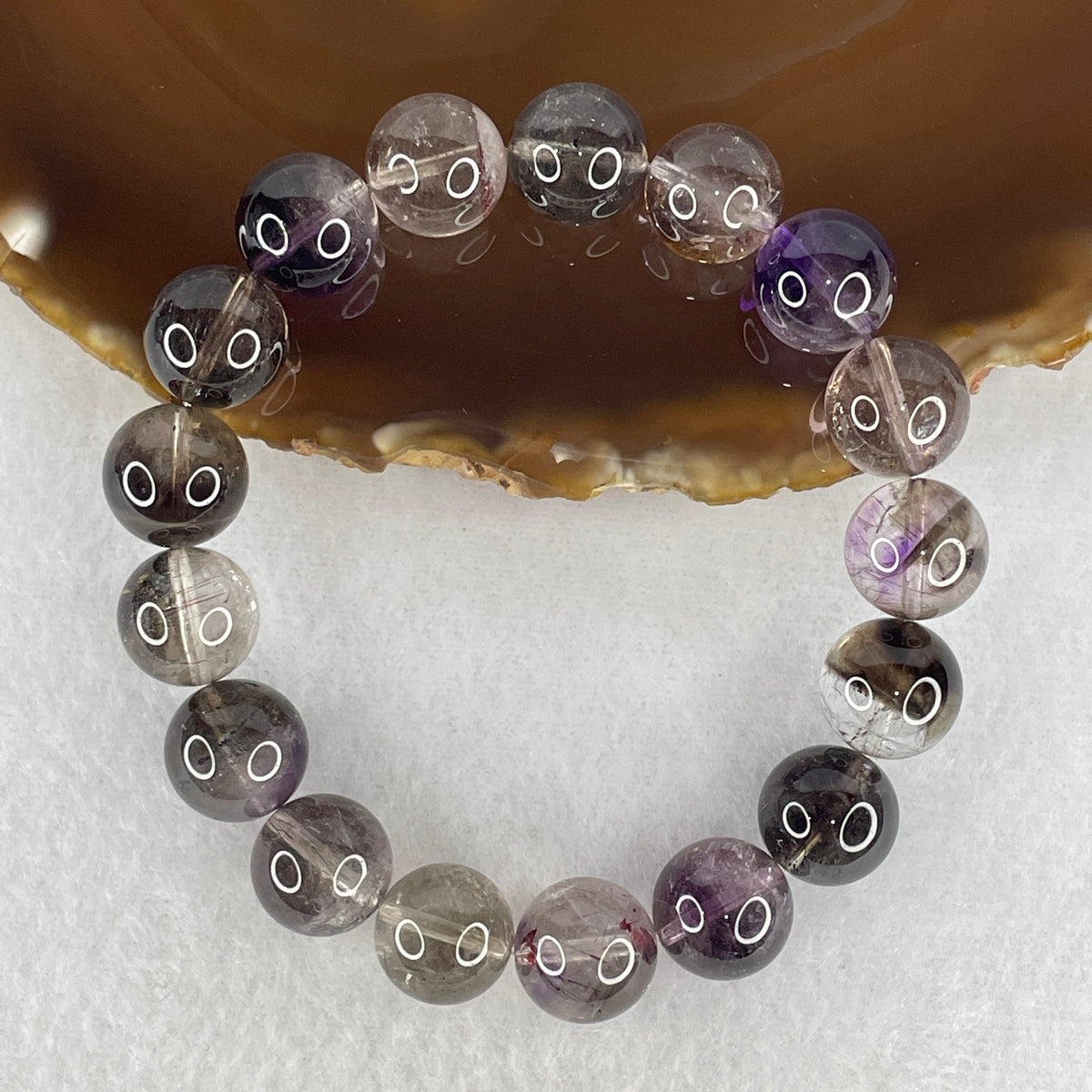 Certified Good Grade Natural Black Super 7 Crystal Beads Bracelet | 17.5cm Strand of 17 Beads 12.8mm (48.26g | Root Grounding, Manifestation & Aura Shield)