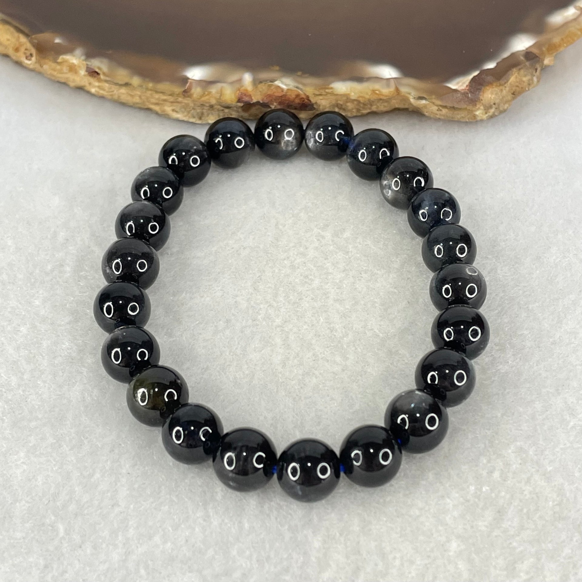 Good Grade Natural Devils Blue Beryl Aquamarine Beads Bracelet 20.54g 16cm 8.9mm 22 Beads - Huangs Jadeite and Jewelry Pte Ltd