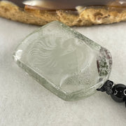 Above Average Grade Natural Green Phantom Quartz Tiger Pendant with Onyx Beads Necklace 28.56g 33.4 by 23.7 by 10.0mm - Huangs Jadeite and Jewelry Pte Ltd