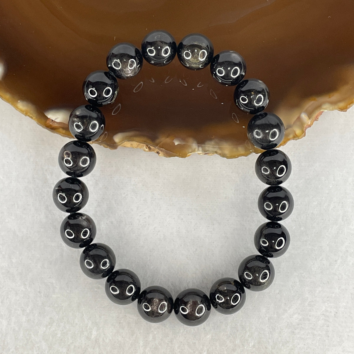 Certified Good Grade Natural Black Hypersthene Enstatite Beads Bracelet | 16cm Strand of 20 Matched 9.9mm Beads (30.16g | Metallic Silver Schiller Sheen | "Velvet Labradorite" Shielding & Laser Focus)