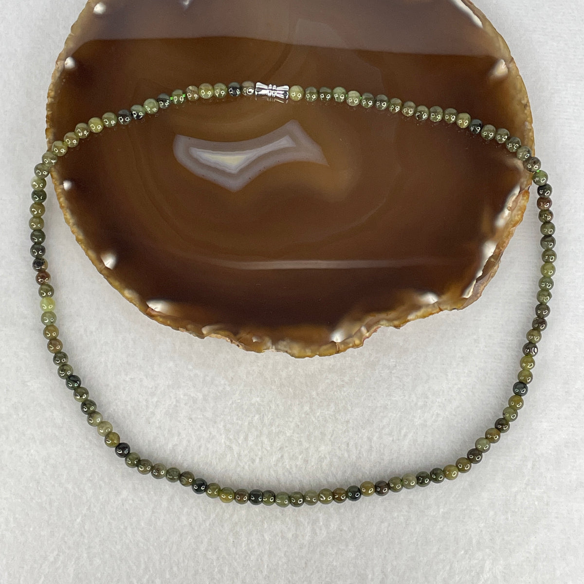 Natural Type A Brownish Green Jadeite Beads Necklace | 48cm 106 Beads 5.0mm  (21.90g | Earth-Olive & Honey-Bronze Spectrum | Grounding Protection, Continuous Abundance & Heart Harmony)