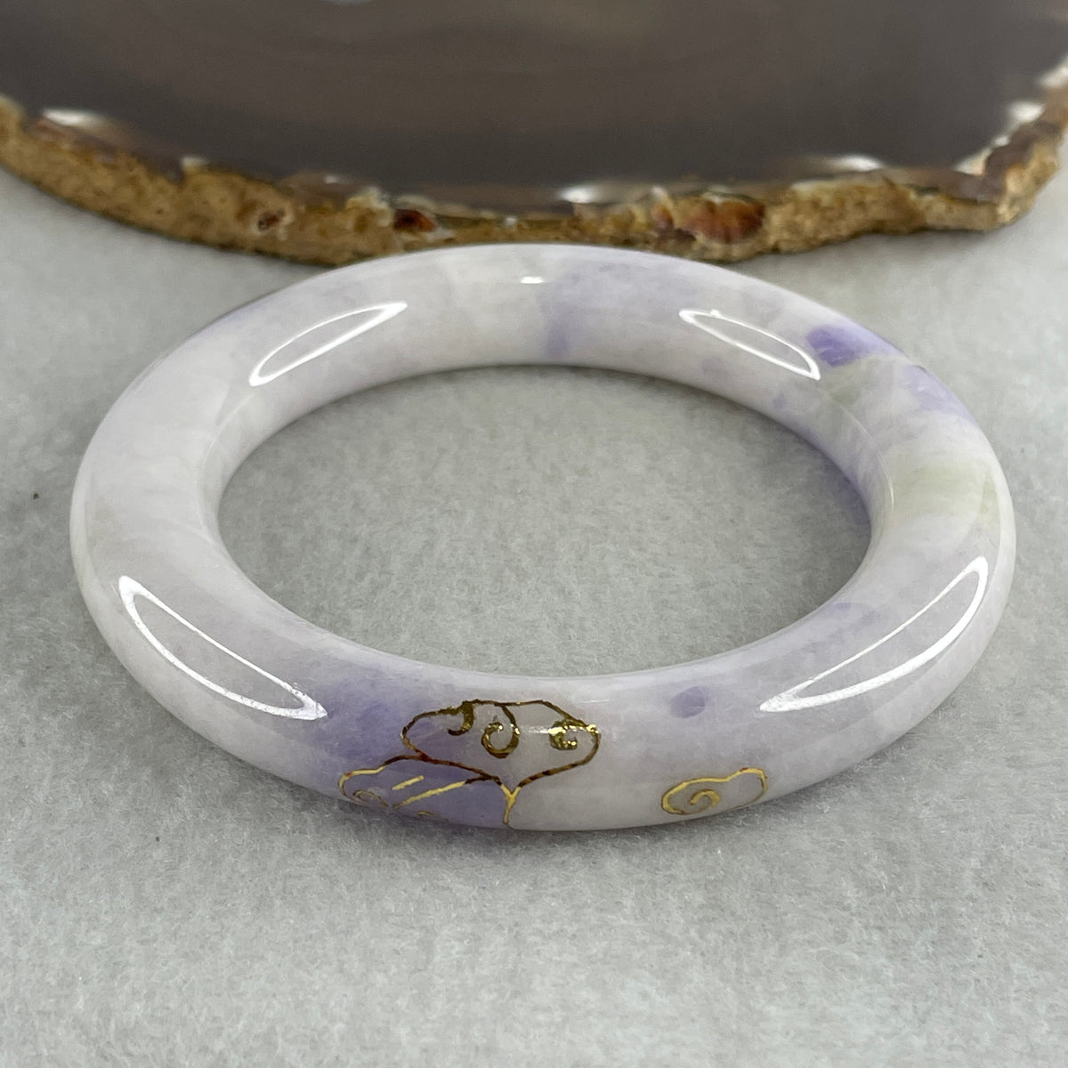 Certified Natural Type A White & Lavender Piao Hua Jadeite Full Round Bangle | 58.3mm Yuan Tiao (88.74g 12.5x12.6mm | Internal Line | Imperial Wholeness & High Spiritual Grace) - Huangs Jadeite and Jewelry Pte Ltd