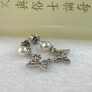Faux Pearl with Crystals in Sliver Star Earrings 1.78g 1.5 by 1.0mm - Huangs Jadeite and Jewelry Pte Ltd
