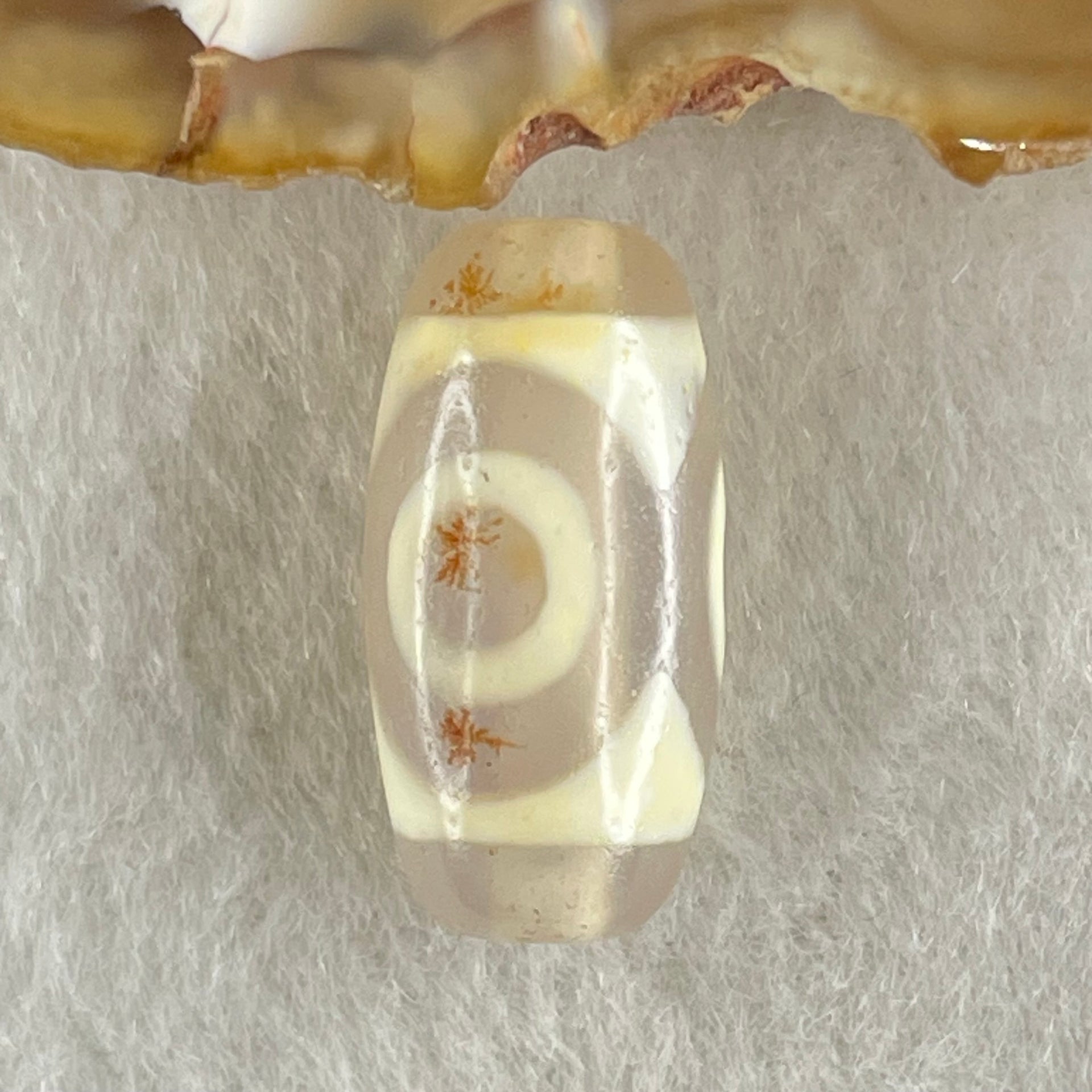 Natural Powerful Tibetan Old Oily Agate 3 Eyes Dzi Bead Heavenly Master (Tian Zhu) 三眼天诛 3.05g 20.2 by 10.1mm - Huangs Jadeite and Jewelry Pte Ltd