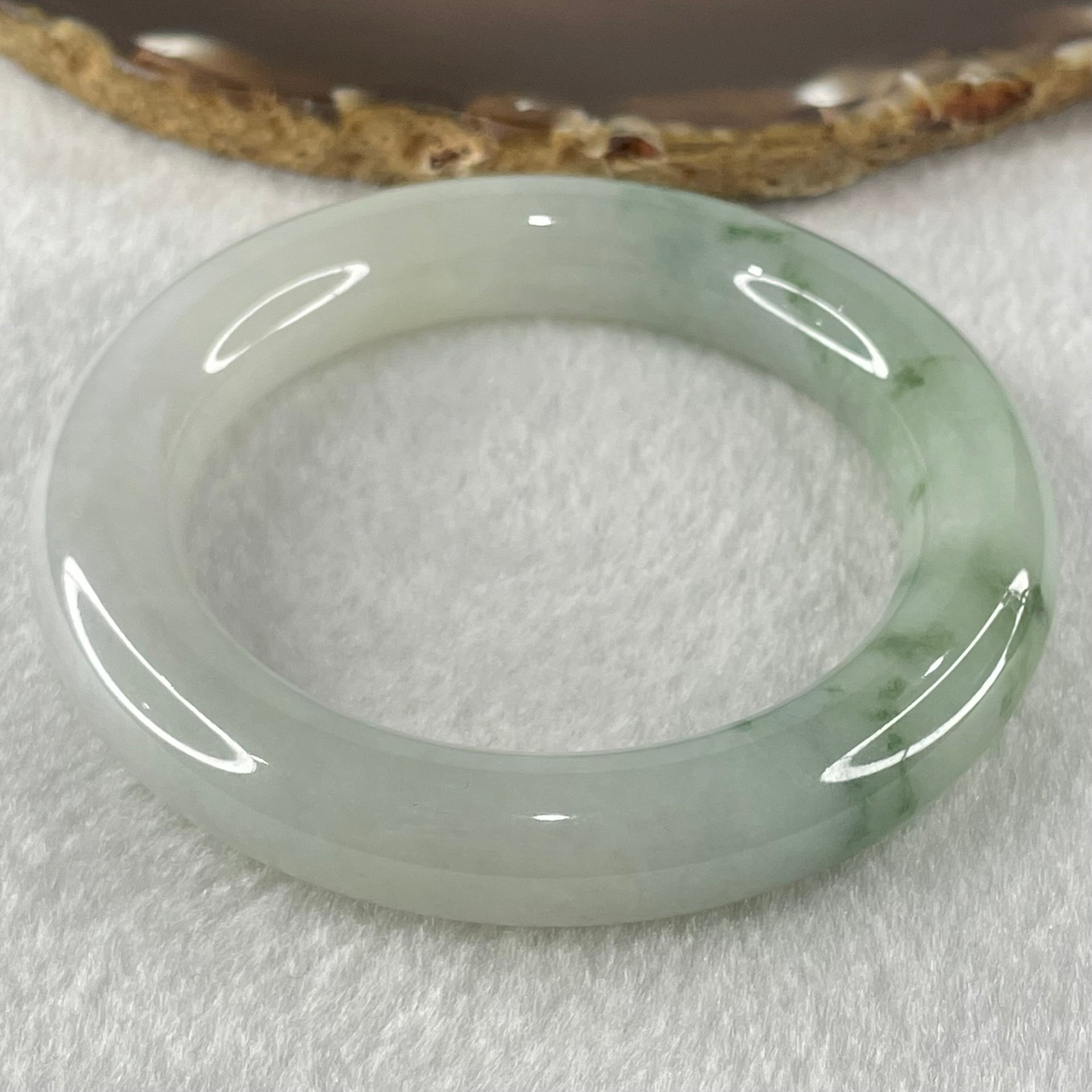 Type A Jelly Faint Green with Green Piao Hua Jadeite Bangle 77.72g Internal Diameter 55.4mm 11.8 by 12.0mm (Internal Line) - Huangs Jadeite and Jewelry Pte Ltd