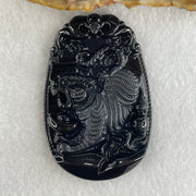 Type A Opaque to Partial Translucent Black Omphacite Jadeite Downhill Tiger Pendant 28.98g 60.9 by 39.8 by 9.0mm - Huangs Jadeite and Jewelry Pte Ltd