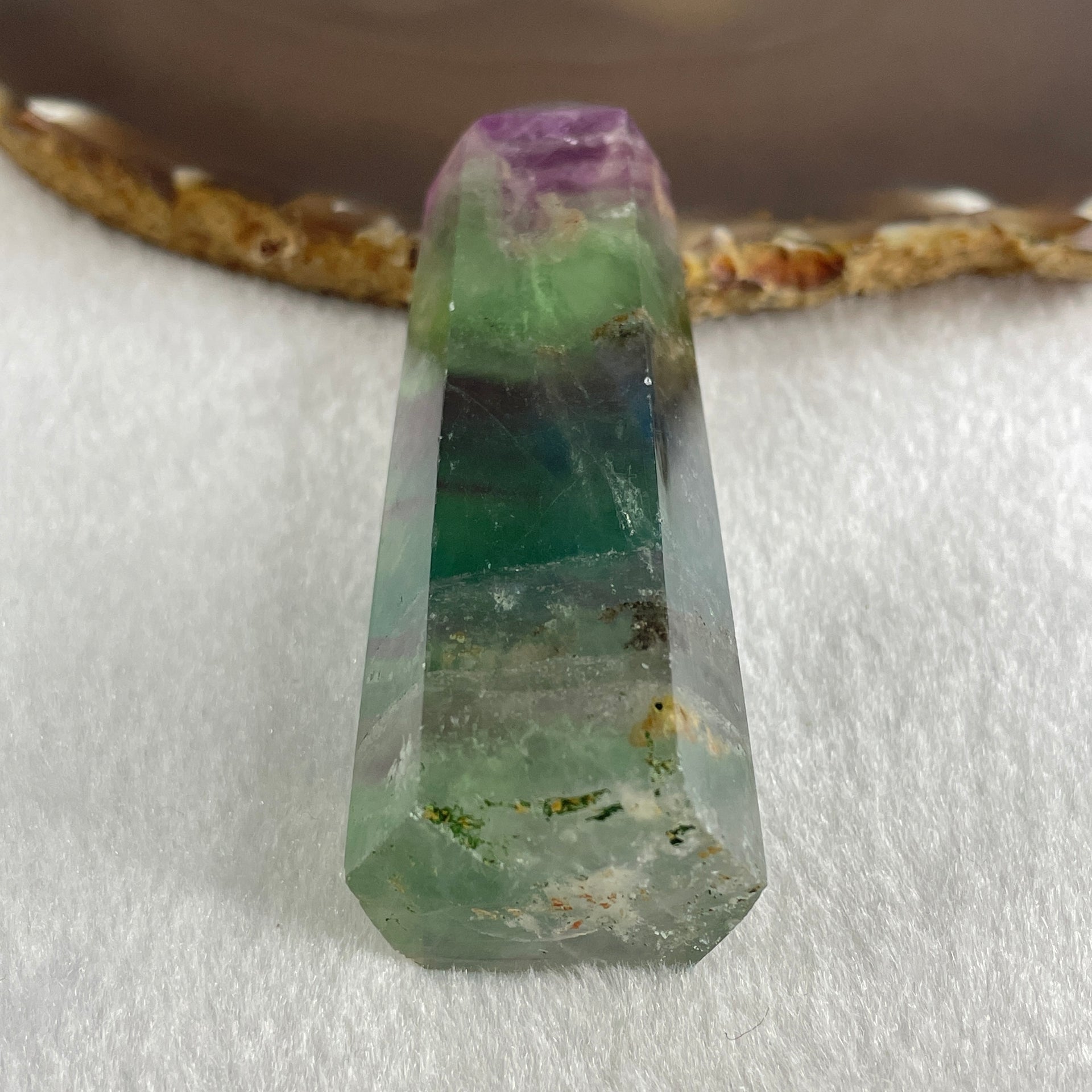 Natural Green and Purple Fluorite Quartz Tower Display 86.18g 81.2 by b27.3. by 22.1mm - Huangs Jadeite and Jewelry Pte Ltd
