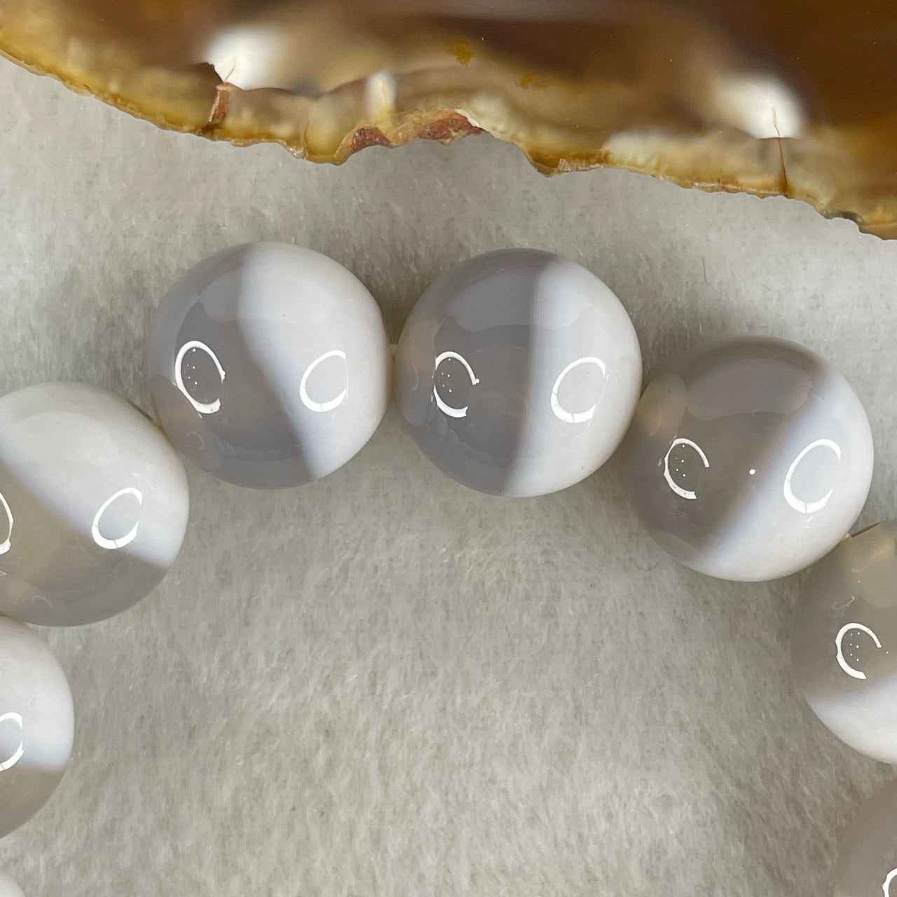 Special Grade Natural Half Grey Half White Agate Beads Bracelet 72.48g 17cm 15.8mm 14 Beads - Huangs Jadeite and Jewelry Pte Ltd